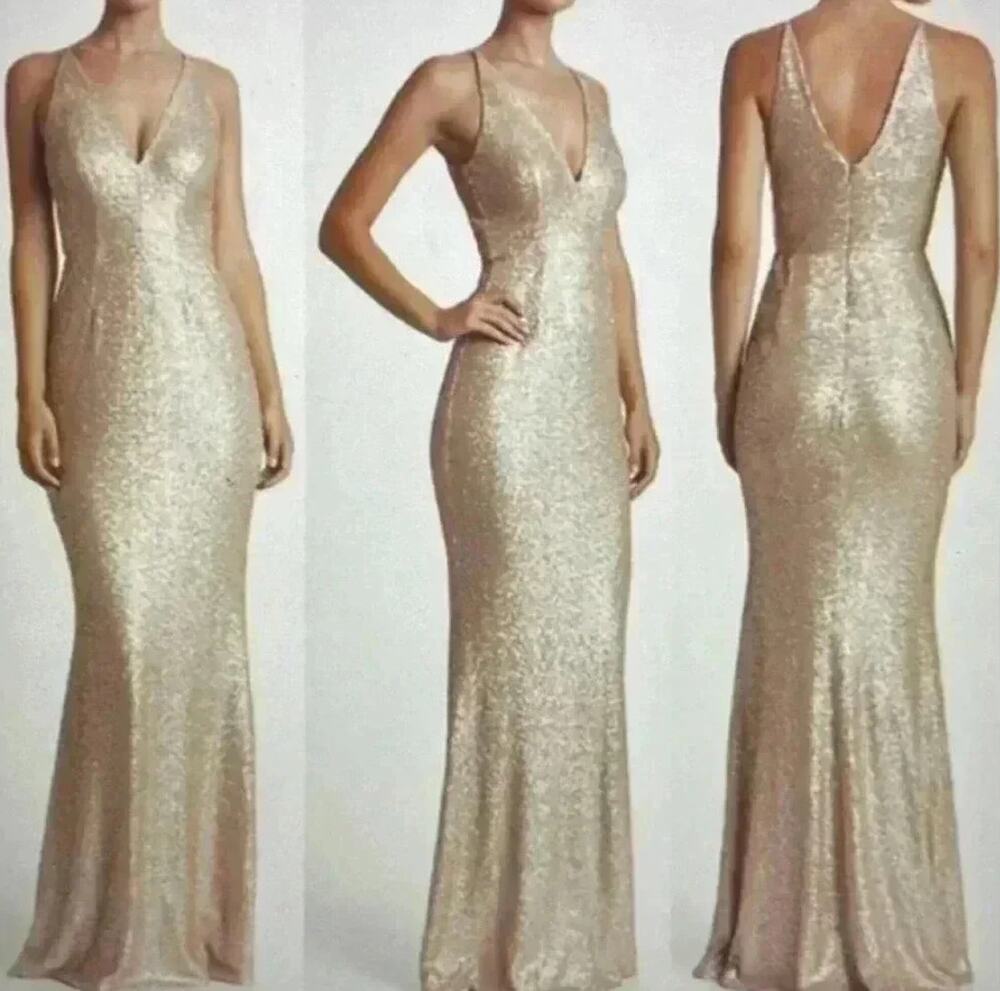 Dress the Population Harper Mermaid Gown in Champagne Gold Sequin Size 8/ Large